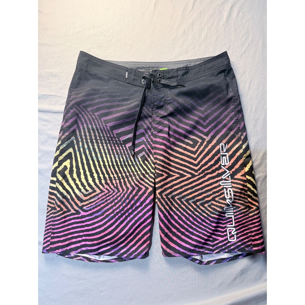 Quiksilver Mens Board Shorts Size 30 Black Geometric Sunset Gradient Swim Trunks